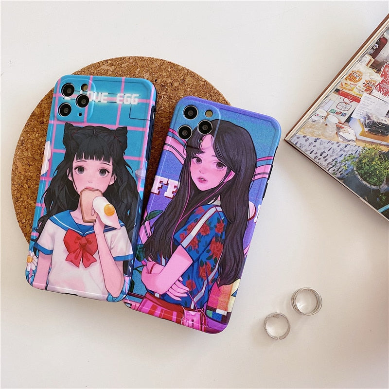 Kawaii Anime Girls Portrait iPhone Case