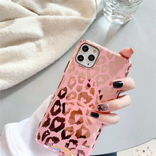Load image into Gallery viewer, Shiny Leopard Grain iPhone Case Gorgeous Pink Mirror Shell
