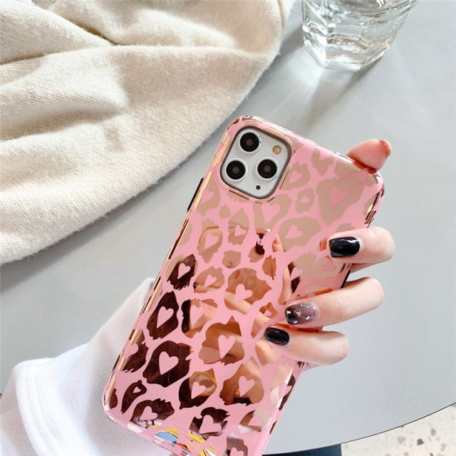 Shiny Leopard Grain iPhone Case Gorgeous Pink Mirror Shell