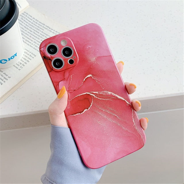 Colorful Marble Rose Red iPhone Case - CaSensei