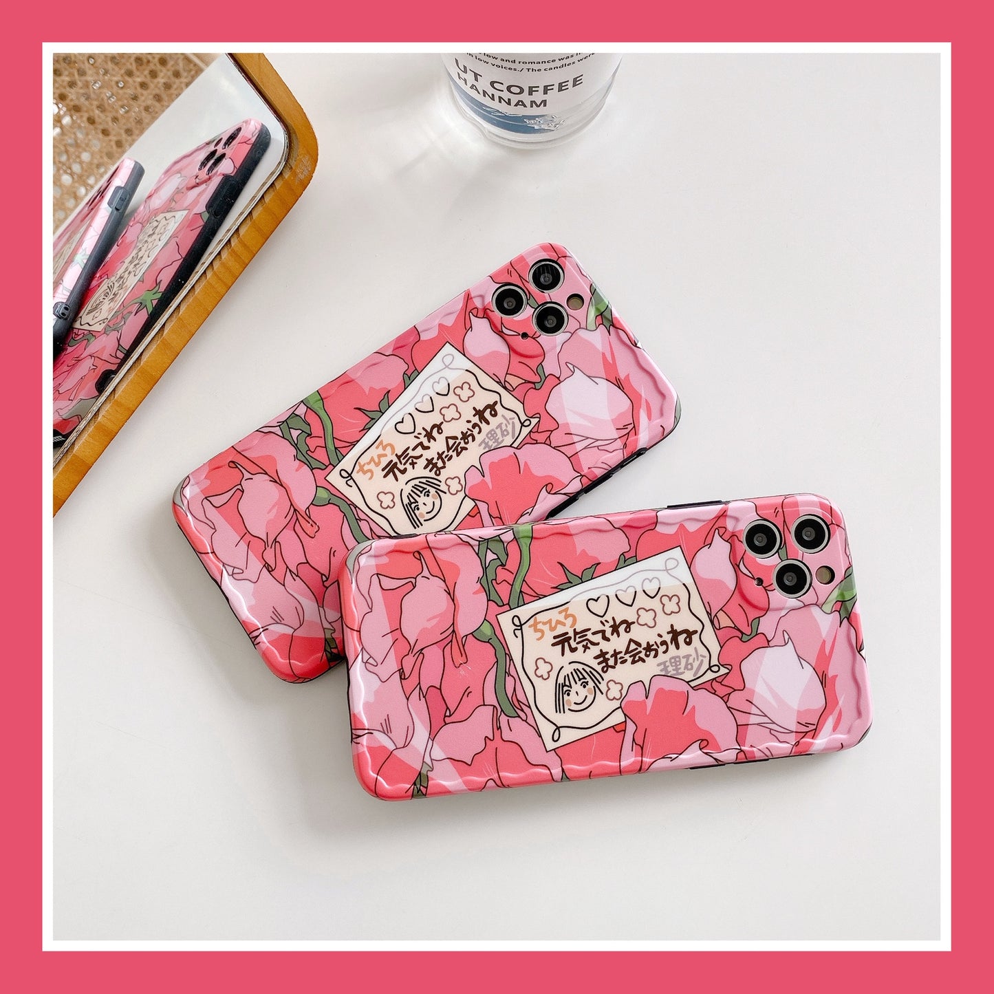Retro Cute Japanese Pink Rose iPhone Case