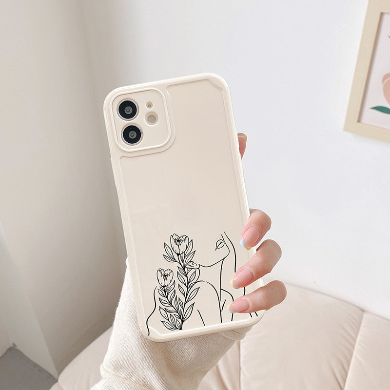 Beautiful Girl Line Art White iPhone Case