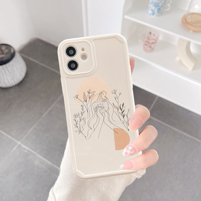 Beautiful Girl Line Art White iPhone Case
